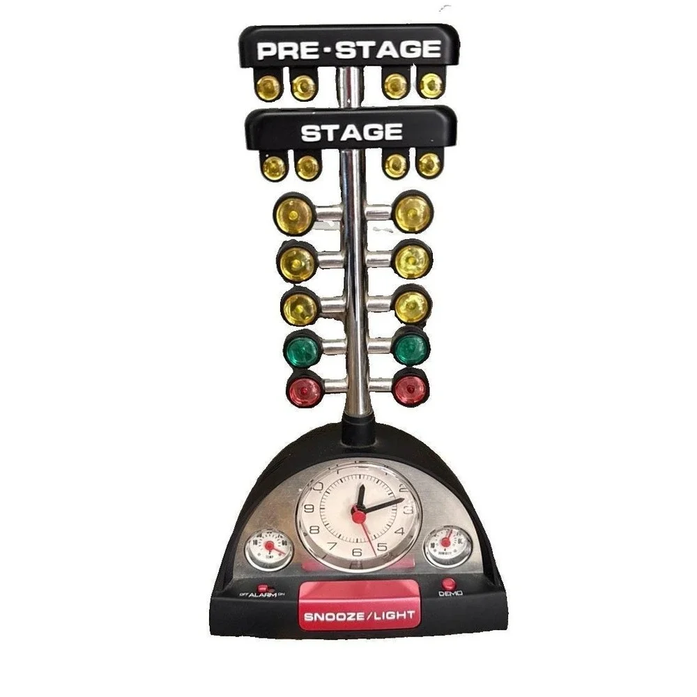 Drag Racing Christmas Tree Lighted Thermometer Sound Tabletop Alarm Clock Works